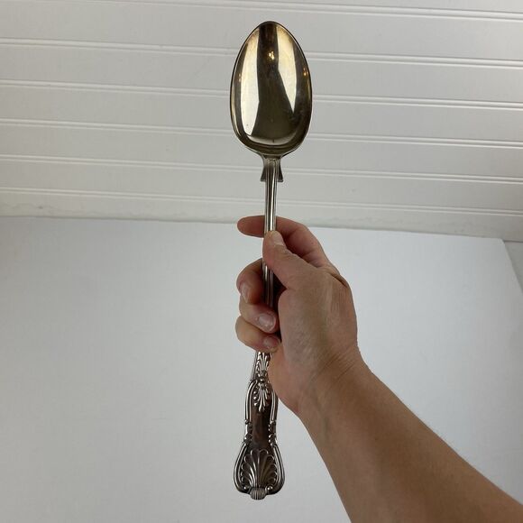 JB LTD Sheffield England Silver Plate Basting Large Oval Serving Spoon 13" Kings - Picture 2 of 8